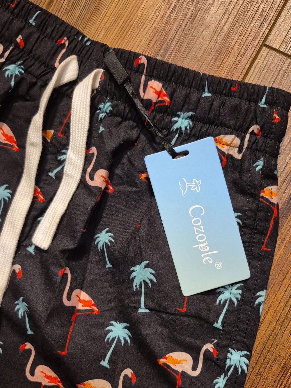 NWT Cozople Black Flamingo Print Boy's Swim Trunks - Sz. 6